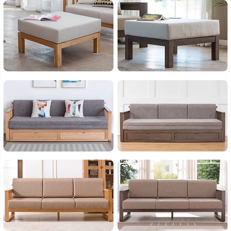 Stylish Dark Brown Sofa with Natural Oak Wood Accents in Grey, Beige, Pink, Yellow, and Light Blue Options hym-1531