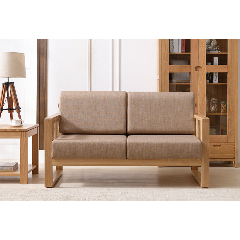 Stylish Dark Brown Sofa with Natural Oak Wood Accents in Grey, Beige, Pink, Yellow, and Light Blue Options hym-1531