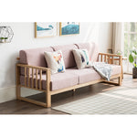 Stylish Dark Brown Sofa with Natural Oak Wood Accents in Grey, Beige, Pink, Yellow, and Light Blue Options hym-1531