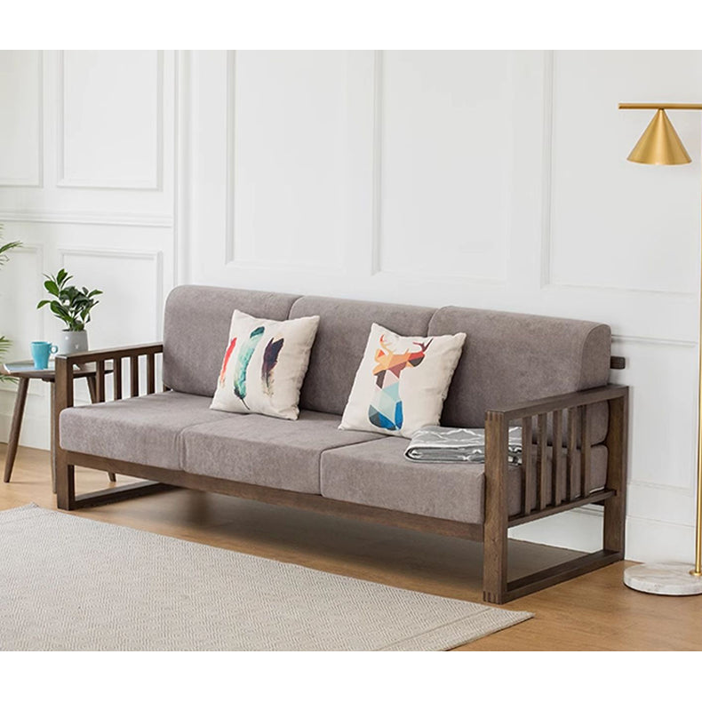 Stylish Dark Brown Sofa with Natural Oak Wood Accents in Grey, Beige, Pink, Yellow, and Light Blue Options hym-1531