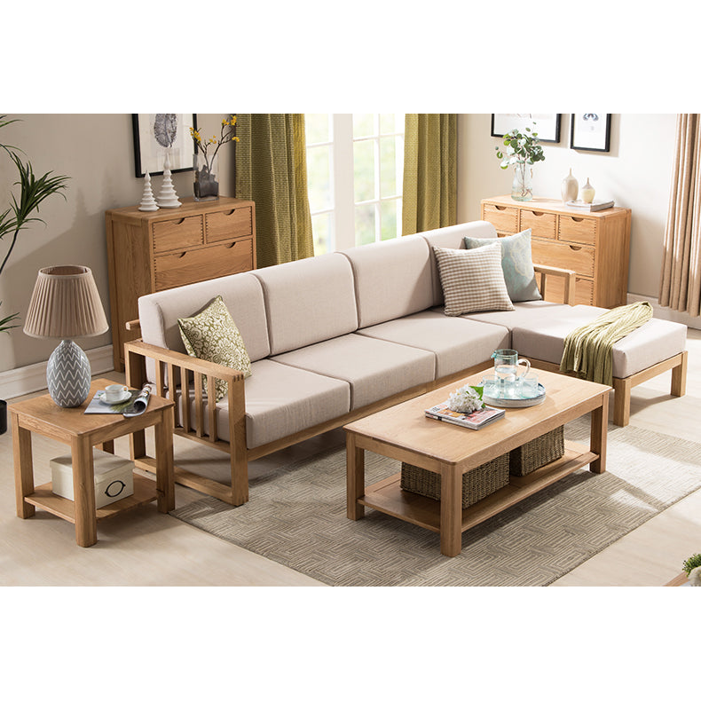 Stylish Dark Brown Sofa with Natural Oak Wood Accents in Grey, Beige, Pink, Yellow, and Light Blue Options hym-1531