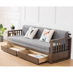 Stylish Dark Brown Sofa with Natural Oak Wood Accents in Grey, Beige, Pink, Yellow, and Light Blue Options hym-1531