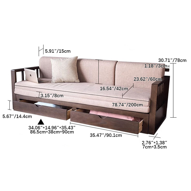 Stylish Dark Brown Sofa with Natural Oak Wood Accents in Grey, Beige, Pink, Yellow, and Light Blue Options hym-1531