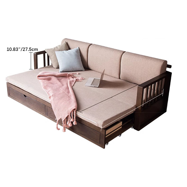 Stylish Dark Brown Sofa with Natural Oak Wood Accents in Grey, Beige, Pink, Yellow, and Light Blue Options hym-1531