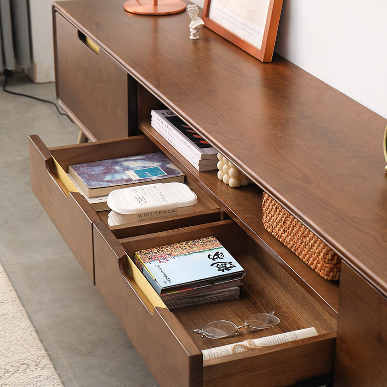 Elegant Brown Cherry Solid Wood TV Cabinet - Timeless Design for Any Living Room hym-1533