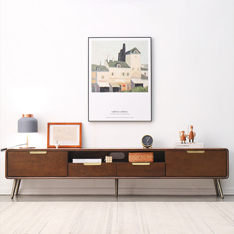 Elegant Brown Cherry Solid Wood TV Cabinet - Timeless Design for Any Living Room hym-1533