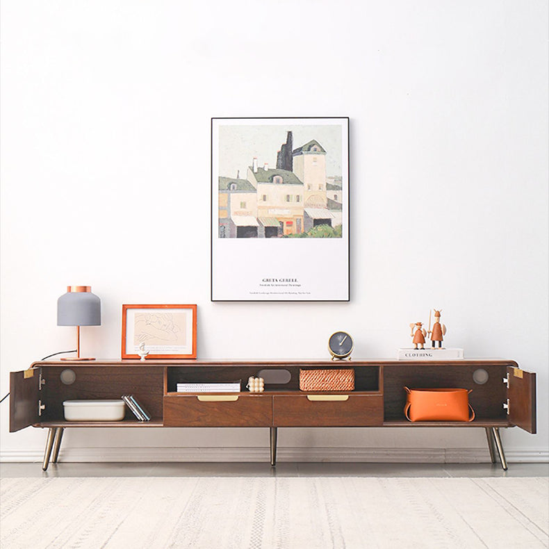 Elegant Brown Cherry Solid Wood TV Cabinet - Timeless Design for Any Living Room hym-1533