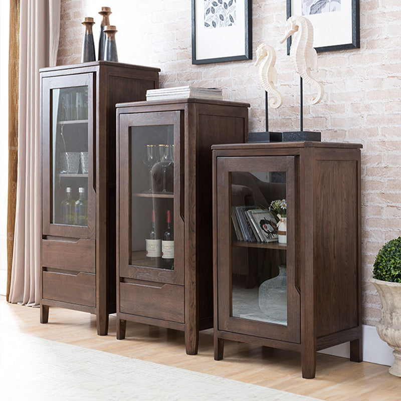 Stunning Natural Oak Wood Cabinet with Tempered Glass Doors - Elegant Brown Finish hym-1537