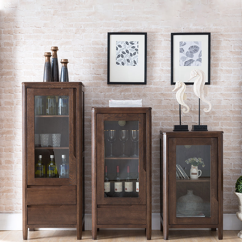 Stunning Natural Oak Wood Cabinet with Tempered Glass Doors - Elegant Brown Finish hym-1537