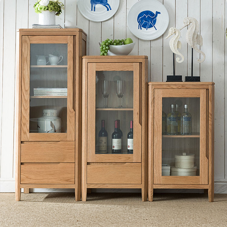 Stunning Natural Oak Wood Cabinet with Tempered Glass Doors - Elegant Brown Finish hym-1537