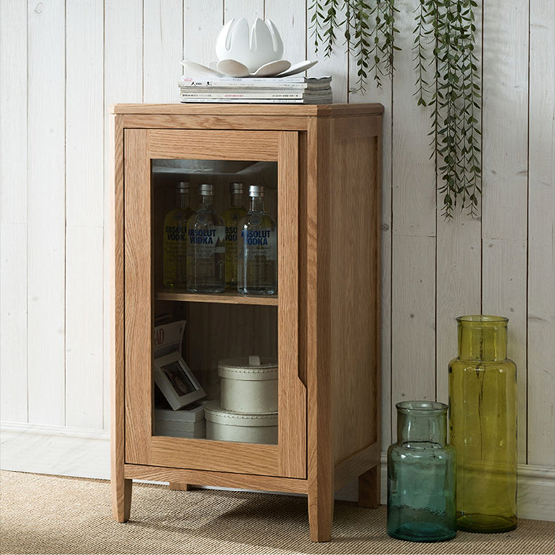 Stunning Natural Oak Wood Cabinet with Tempered Glass Doors - Elegant Brown Finish hym-1537