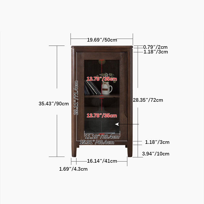 Stunning Natural Oak Wood Cabinet with Tempered Glass Doors - Elegant Brown Finish hym-1537