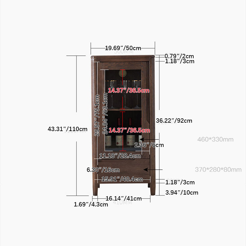 Stunning Natural Oak Wood Cabinet with Tempered Glass Doors - Elegant Brown Finish hym-1537