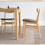 Elegant Brown Oak Wood Chair with Cotton and Linen Upholstery hym-1541