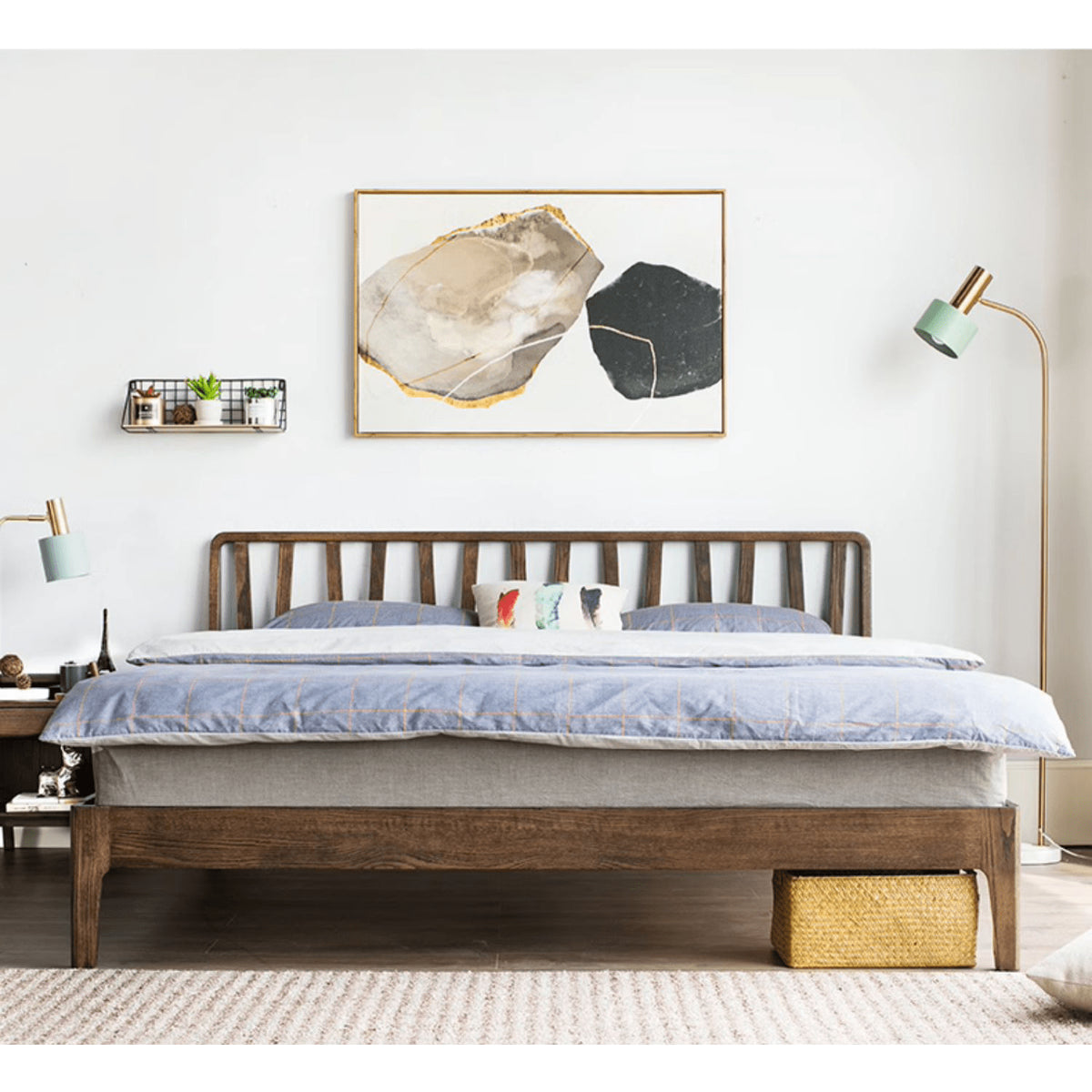 Elegant Bed Frame in Luxurious Brown Natural Beech and Pine Wood Finish hym-470