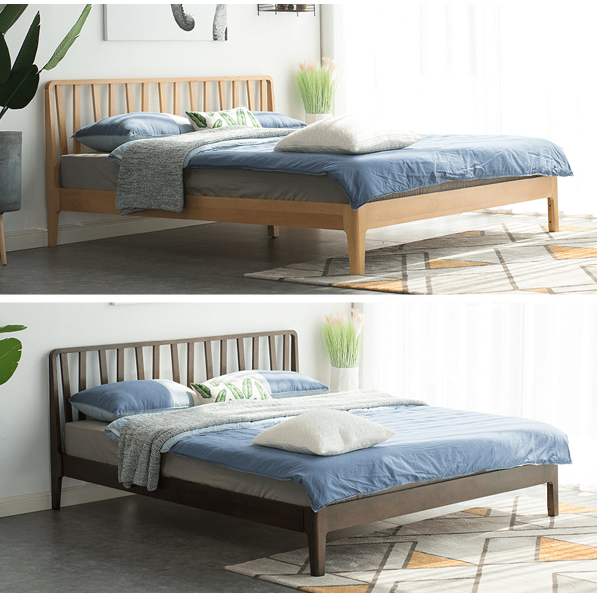 Elegant Bed Frame in Luxurious Brown Natural Beech and Pine Wood Finish hym-470