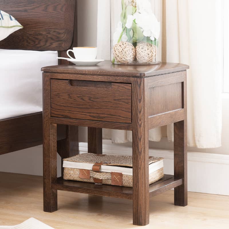 Stylish Brown Oak Bedside Cupboard – Natural Wood Finish with Tung Oil hym-472