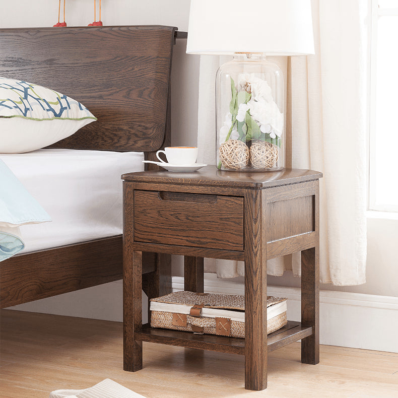 Stylish Brown Oak Bedside Cupboard – Natural Wood Finish with Tung Oil hym-472