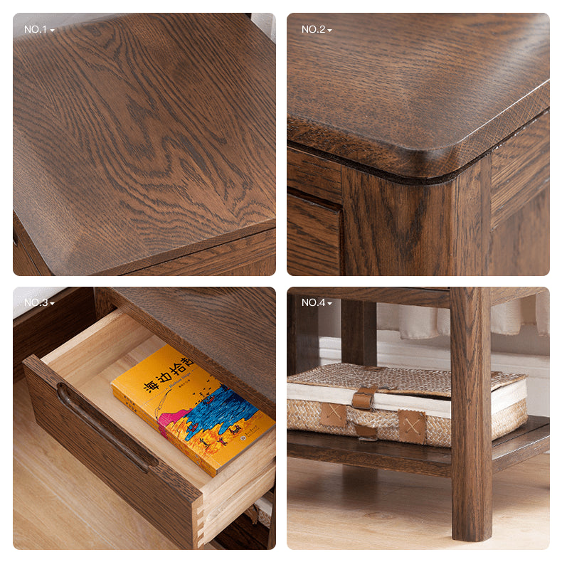 Stylish Brown Oak Bedside Cupboard – Natural Wood Finish with Tung Oil hym-472