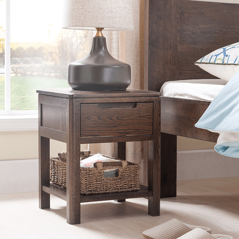 Stylish Brown Oak Bedside Cupboard – Natural Wood Finish with Tung Oil hym-472