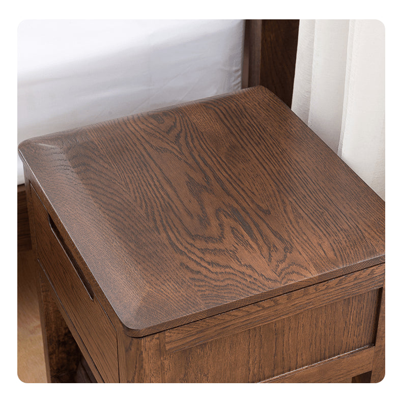 Stylish Brown Oak Bedside Cupboard – Natural Wood Finish with Tung Oil hym-472