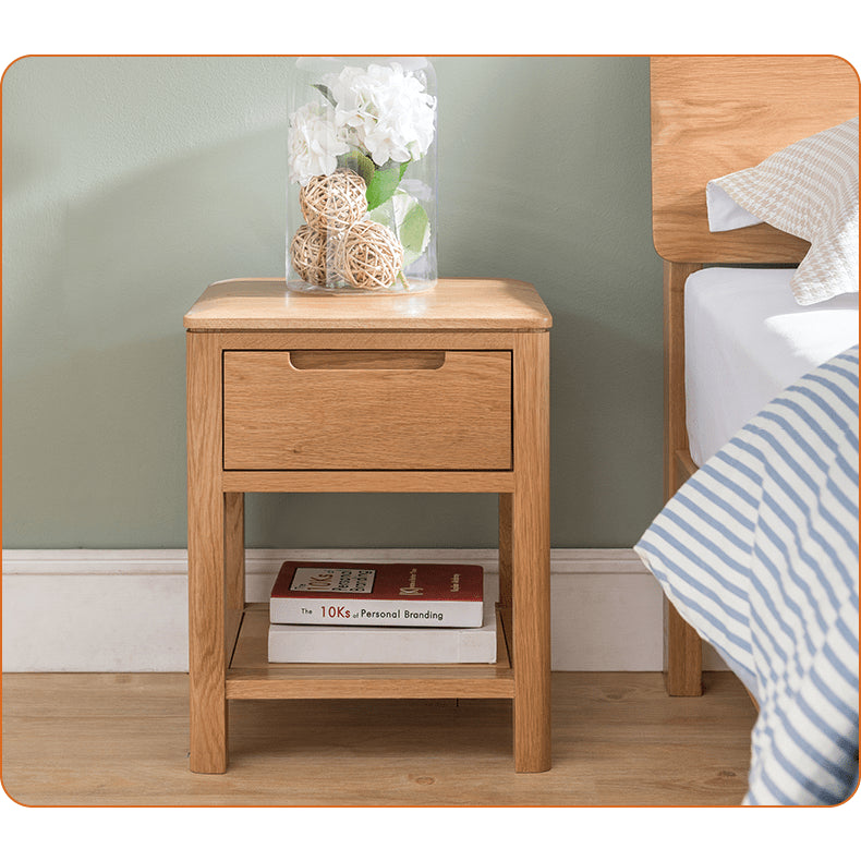 Stylish Brown Oak Bedside Cupboard – Natural Wood Finish with Tung Oil hym-472