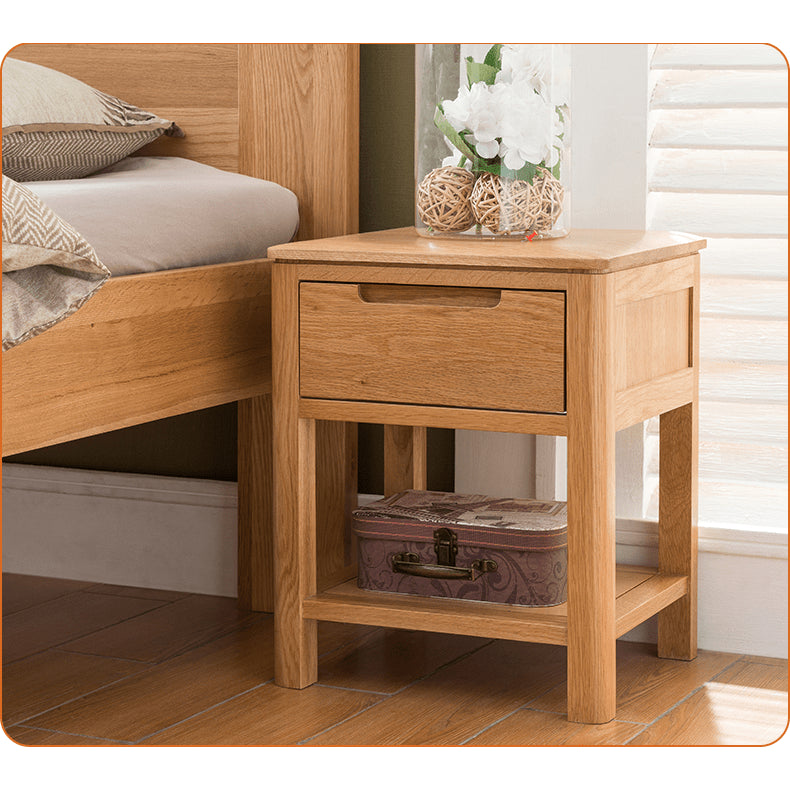 Stylish Brown Oak Bedside Cupboard – Natural Wood Finish with Tung Oil hym-472