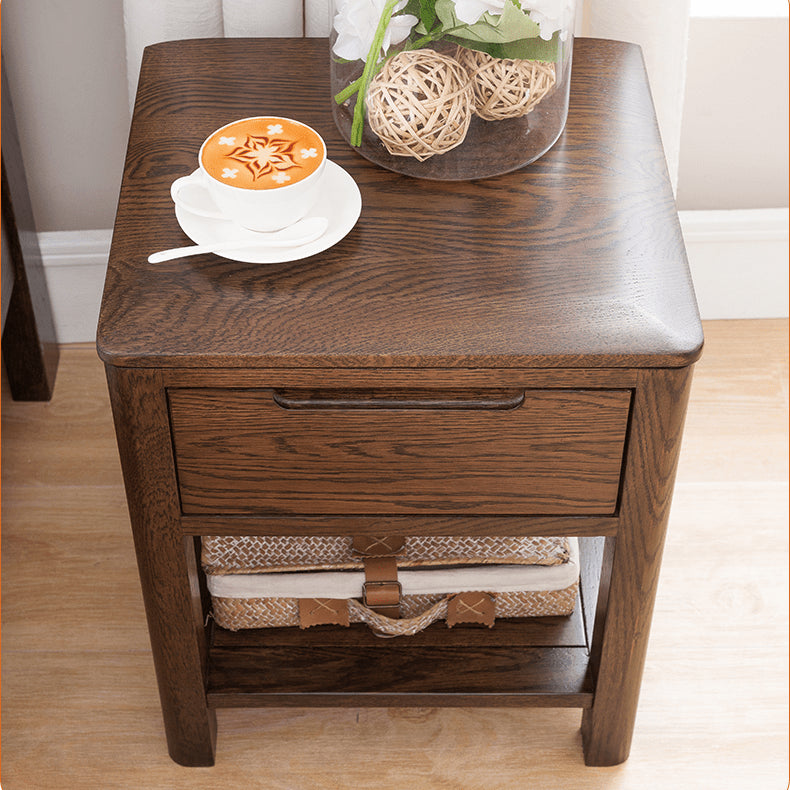 Stylish Brown Oak Bedside Cupboard – Natural Wood Finish with Tung Oil hym-472