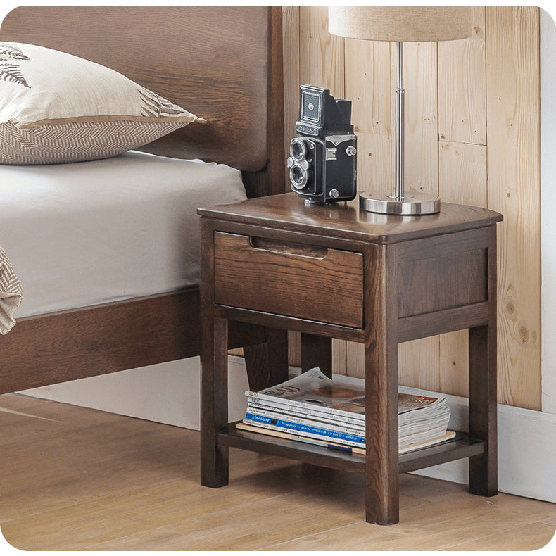 Stylish Brown Oak Bedside Cupboard – Natural Wood Finish with Tung Oil hym-472