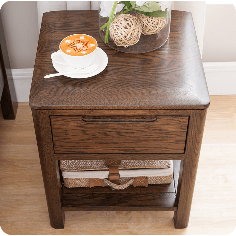 Stylish Brown Oak Bedside Cupboard – Natural Wood Finish with Tung Oil hym-472