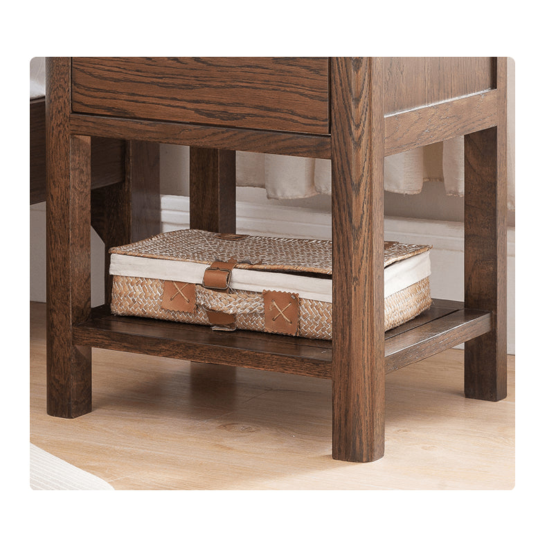 Stylish Brown Oak Bedside Cupboard – Natural Wood Finish with Tung Oil hym-472