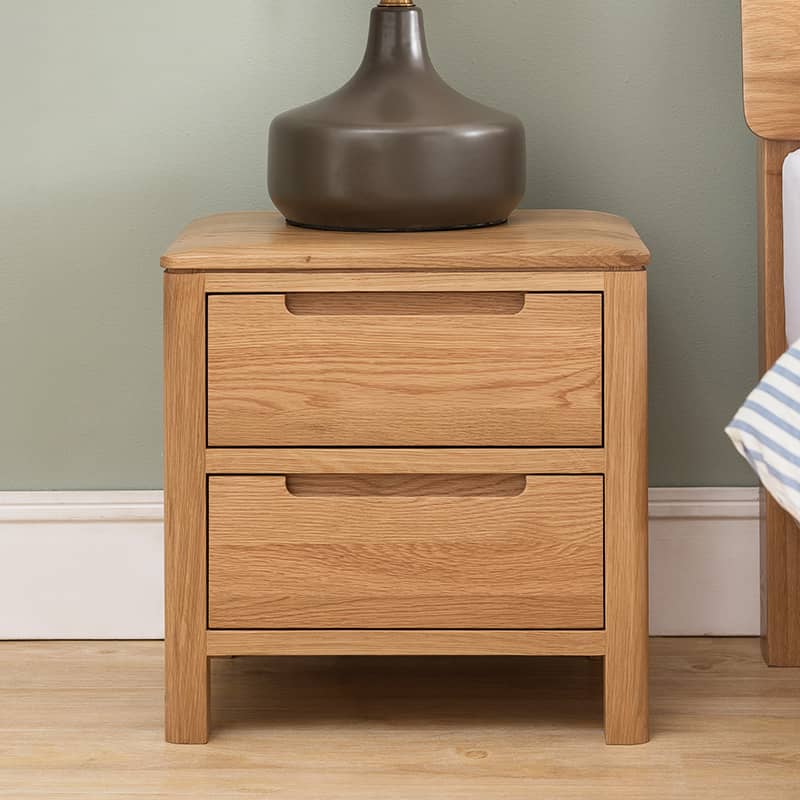 Natural Brown Oak & Tung Wood Bedside Cupboard - Stylish & Durable Nightstand hym-473