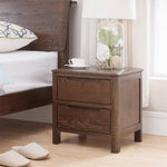 Natural Brown Oak & Tung Wood Bedside Cupboard - Stylish & Durable Nightstand hym-473