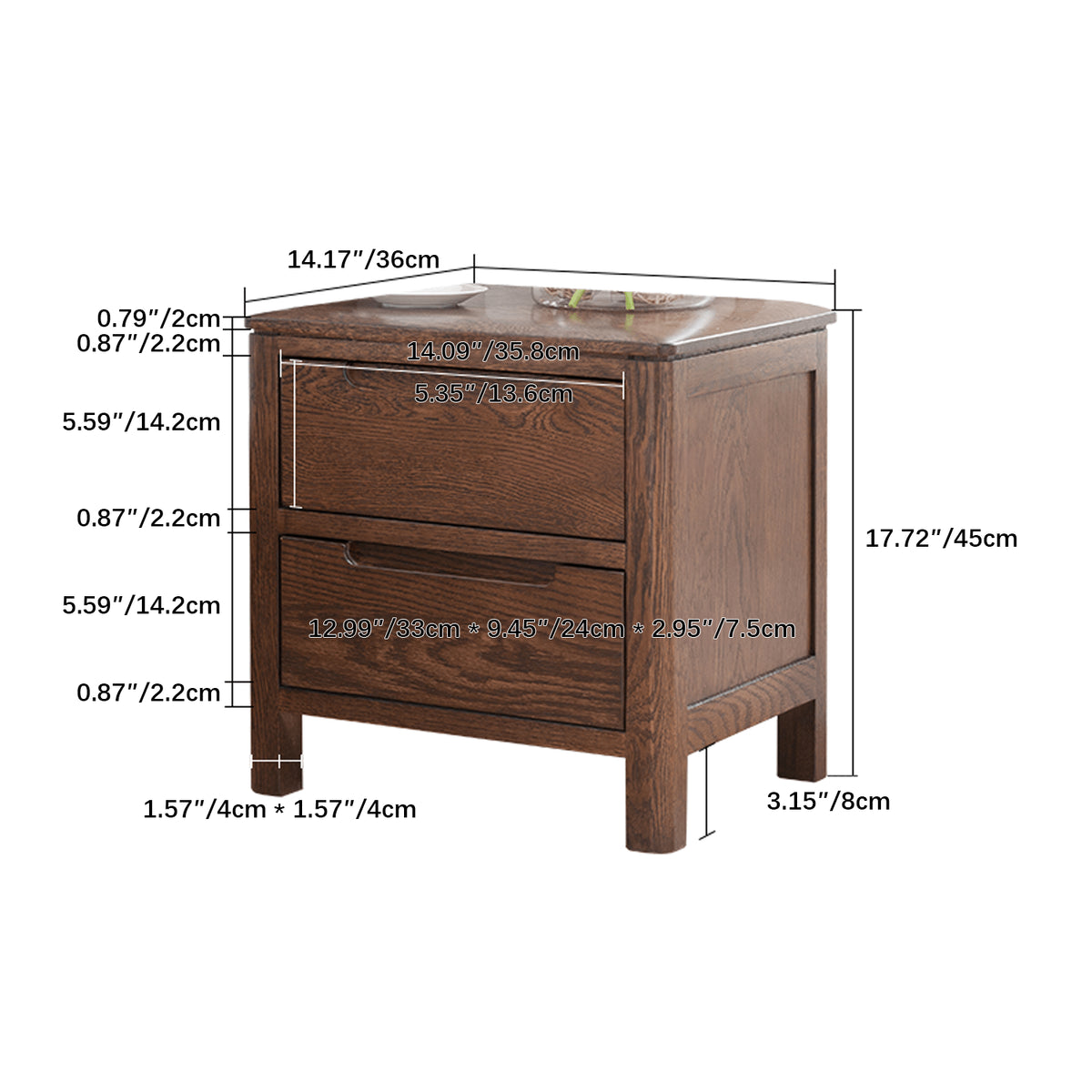 Natural Brown Oak & Tung Wood Bedside Cupboard - Stylish & Durable Nightstand hym-473
