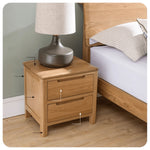 Natural Brown Oak & Tung Wood Bedside Cupboard - Stylish & Durable Nightstand hym-473
