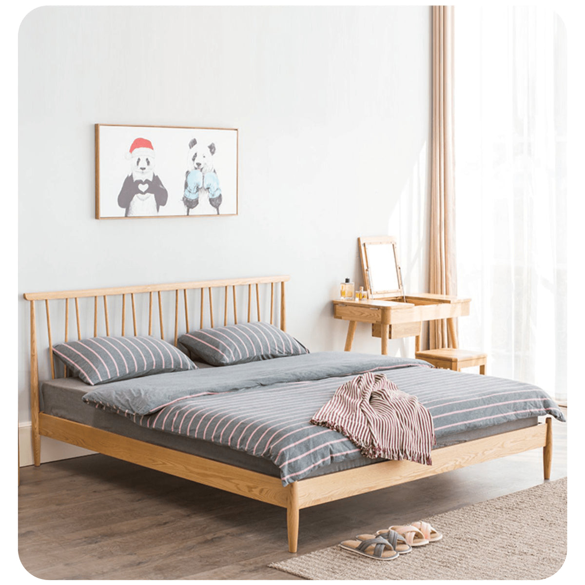 Stylish Brown Oak and Pine Natural Wood Bed for a Timeless Bedroom Look hym-474