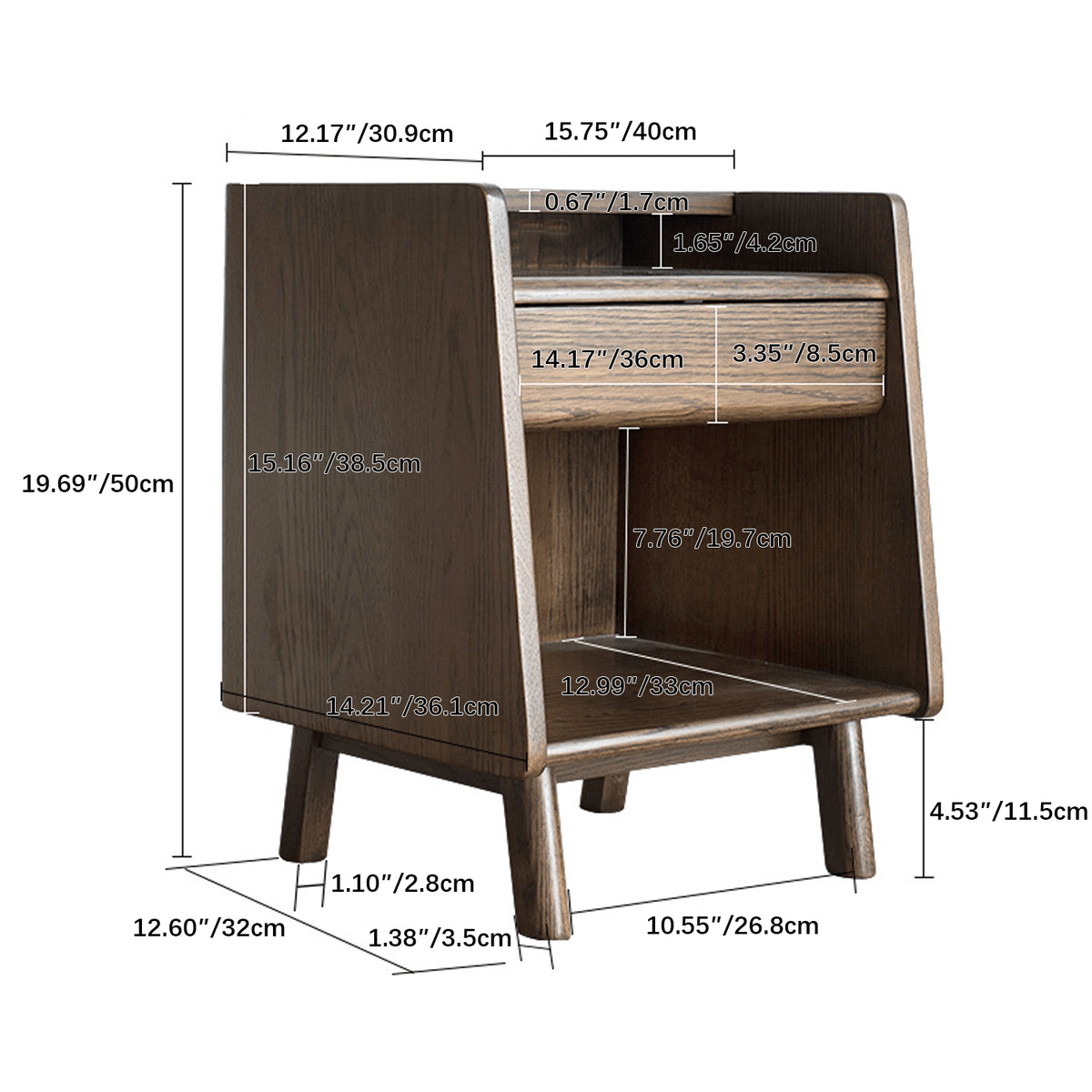 Natural Brown Oak Wood Bedside Cupboard – Premium Tung Wood Finish hym-475