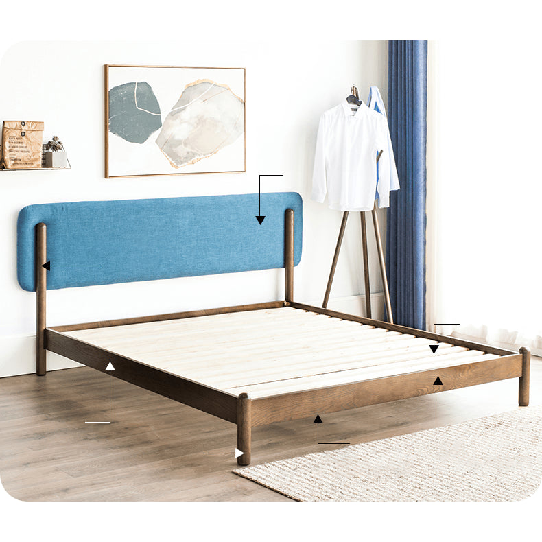 Stylish Natural Wood Bed Frame in Gray, Blue, or Brown - Oak and Pine with Cotton-Ramie Fabric Options hym-477