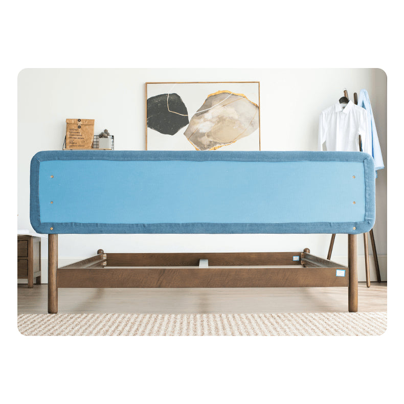 Stylish Natural Wood Bed Frame in Gray, Blue, or Brown - Oak and Pine with Cotton-Ramie Fabric Options hym-477