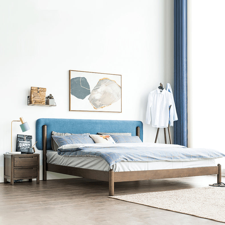 Stylish Natural Wood Bed Frame in Gray, Blue, or Brown - Oak and Pine with Cotton-Ramie Fabric Options hym-477