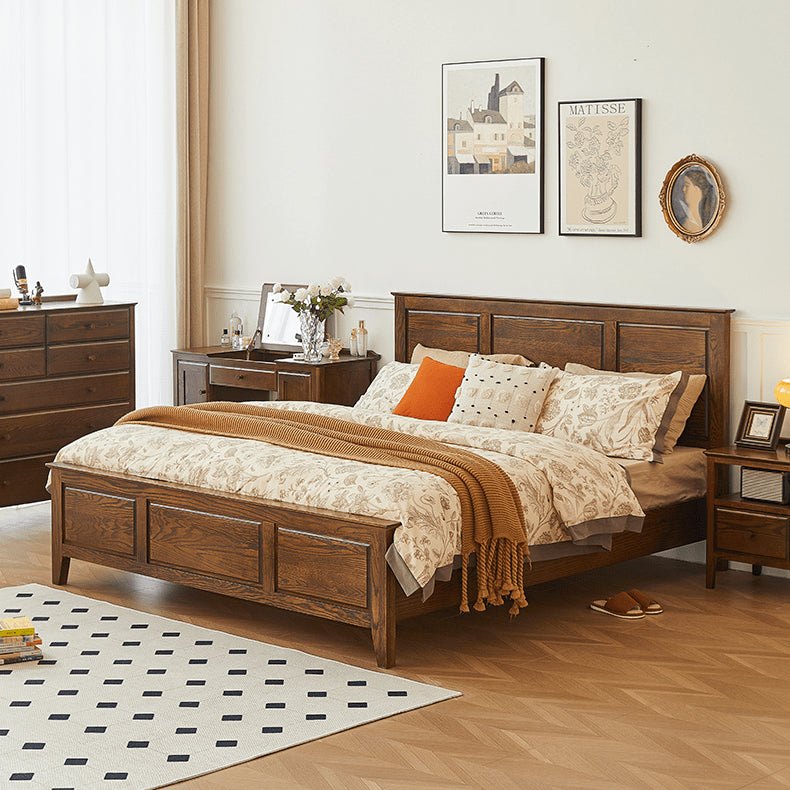 Stunning Brown Oak Wood Pine Bed Frame for a Cozy Bedroom hym-478