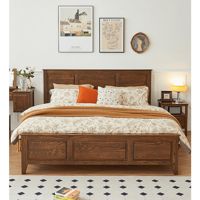 Stunning Brown Oak Wood Pine Bed Frame for a Cozy Bedroom hym-478