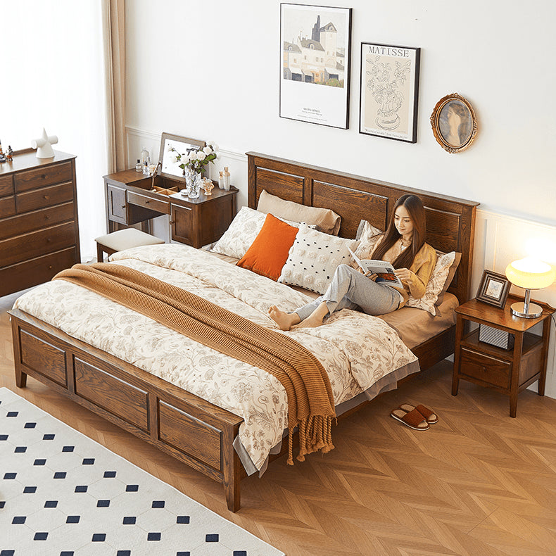 Stunning Brown Oak Wood Pine Bed Frame for a Cozy Bedroom hym-478