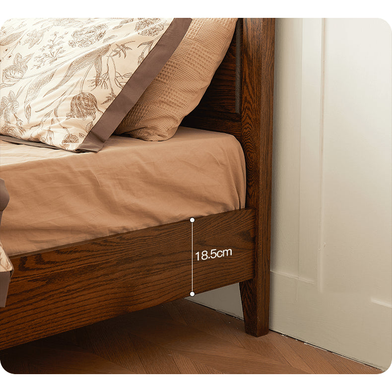 Stunning Brown Oak Wood Pine Bed Frame for a Cozy Bedroom hym-478