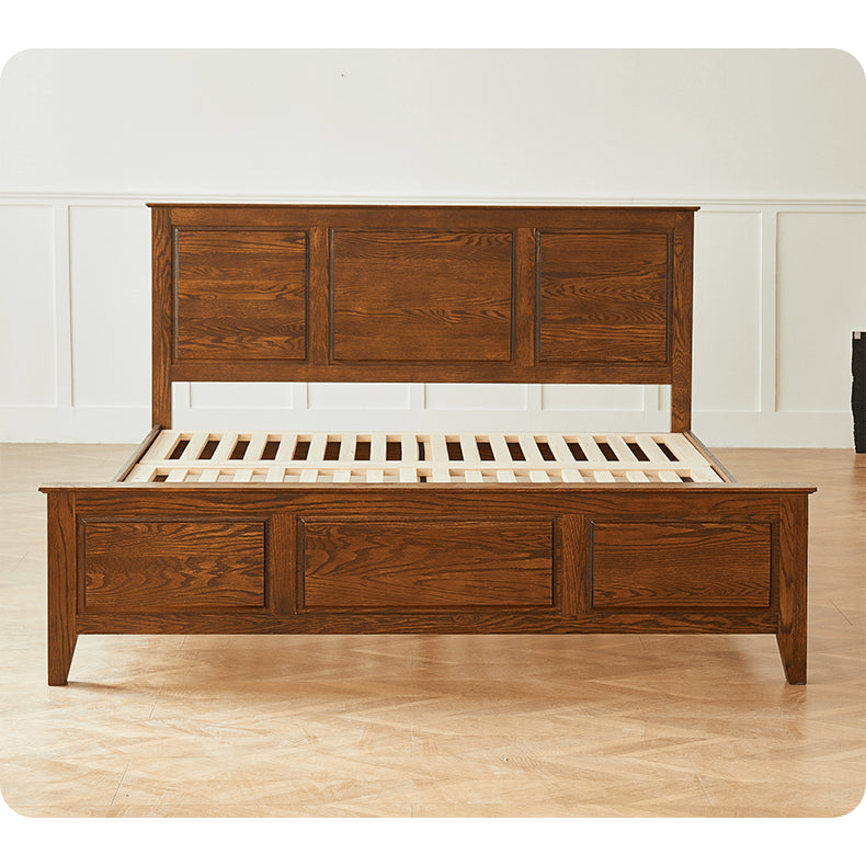 Stunning Brown Oak Wood Pine Bed Frame for a Cozy Bedroom hym-478