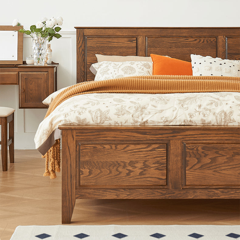 Stunning Brown Oak Wood Pine Bed Frame for a Cozy Bedroom hym-478