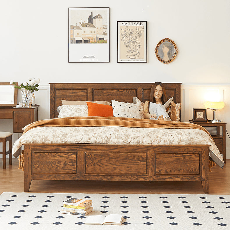 Stunning Brown Oak Wood Pine Bed Frame for a Cozy Bedroom hym-478