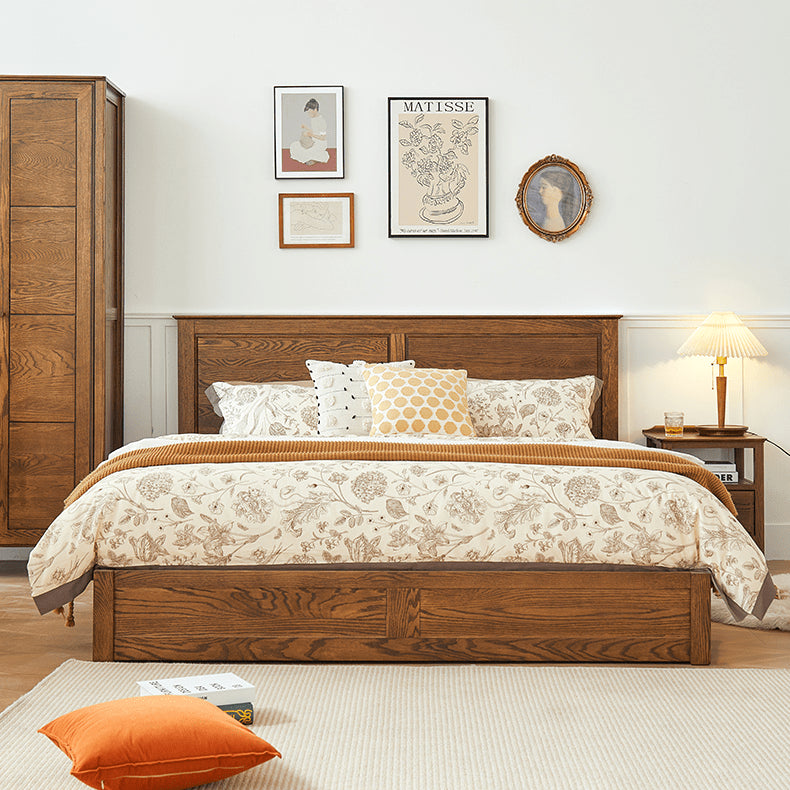 Luxurious Oak Pine Brown Wood Bed – Perfect for a Stylish Bedroom Upgrade hym-479