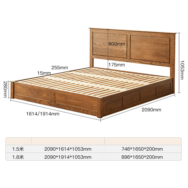 Luxurious Oak Pine Brown Wood Bed – Perfect for a Stylish Bedroom Upgrade hym-479