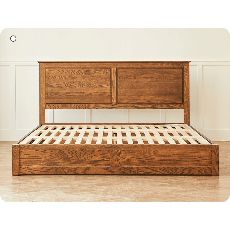 Luxurious Oak Pine Brown Wood Bed – Perfect for a Stylish Bedroom Upgrade hym-479